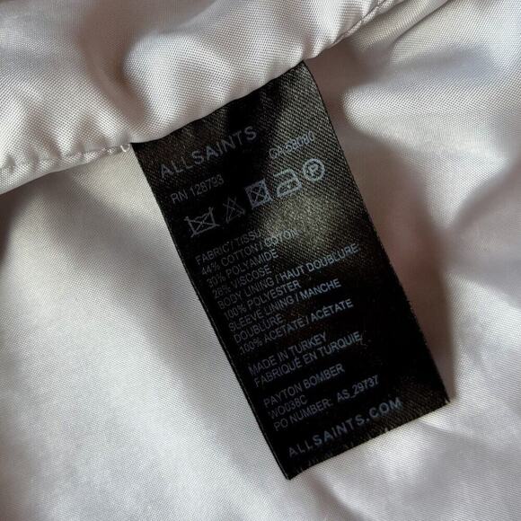 ALL SAINTS PAYTON Bomber Jacket Embossed Gray Snap Sz 2 lightweight Italian - Picture 10 of 11